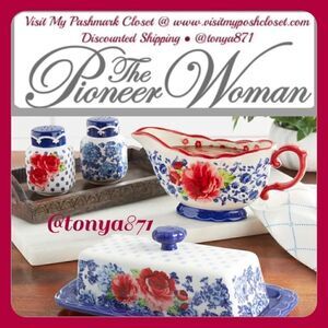 🦋 New Pioneer Woman Frontier Rose Butter Dish w/Lid, Gravy Boat